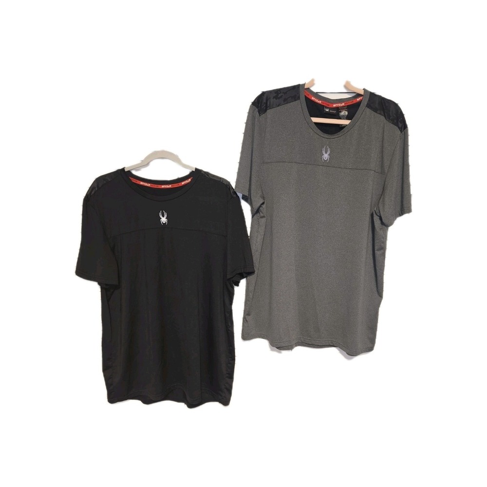 Lot of 2 Spyder Activeeear Men XL & L Blk/Gray Crew Neck Performance Stretch
